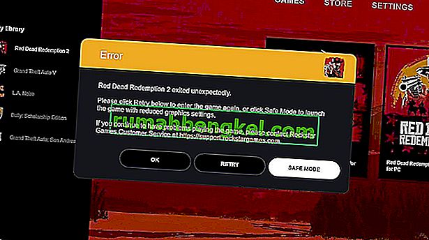 Red Dead Redemption 2 ПК аварійно завершує роботу під час запуску