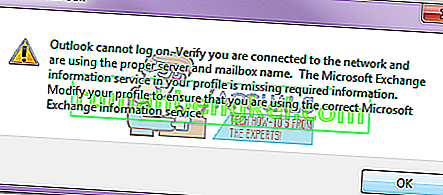 Outlook אינו יכול להתחבר לאמת שאתה מחובר לרשת ומשתמש בשם השרת המתאים ותיבת הדואר