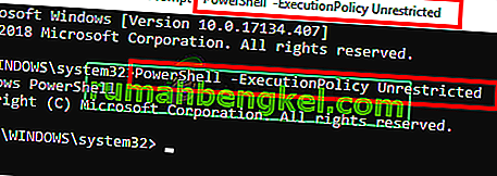 הקלד PowerShell -ExecutionPolicy ללא הגבלה ב- cmd