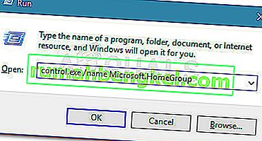 تشغيل مربع الحوار: control.exe / name Microsoft.HomeGroup