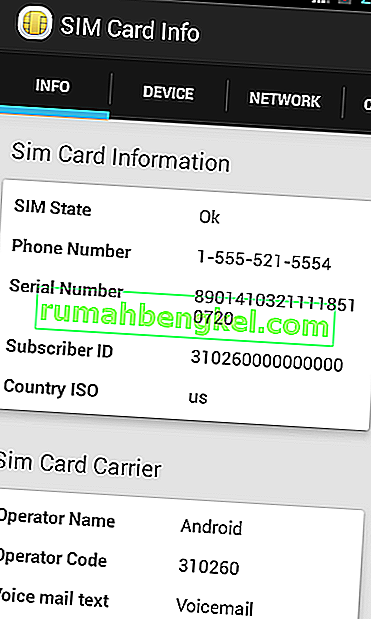 מידע על כרטיס ה- SIM