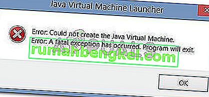 No se pudo crear la máquina virtual de Java.  Error: se ha producido una excepción grave.  Programa saldrá.