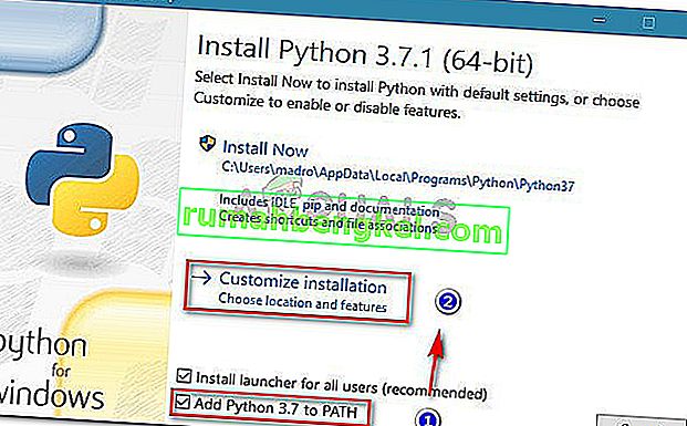 Уверете се, че Python е добавен към PATH, след което кликнете върху Персонализиране на инсталацията
