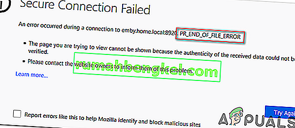 Как да коригирам PR_END_OF_FILE_ERROR & lsquo; Неуспешна сигурна връзка & rsquo; във Firefox