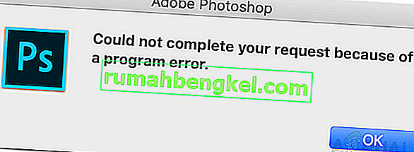 Photoshop no pudo completar su solicitud debido a un error del programa