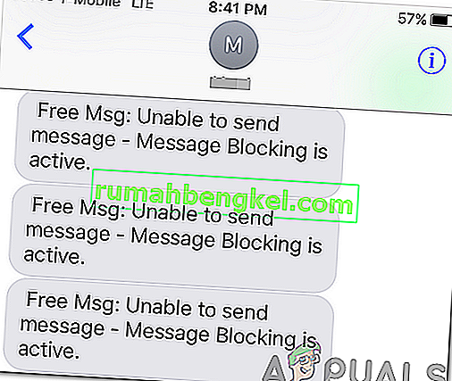 Как да коригирам & lsquo; Безплатно съобщение: Не може да се изпрати съобщение - блокирането на съобщения е активно & rsquo; Грешка при съобщения?