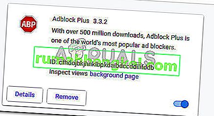 Adblock Plus listado na guia Extensões