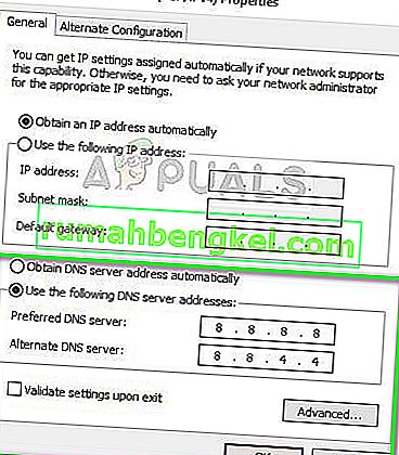 연결된 네트워크에 대해 Google의 DNS 서버 설정