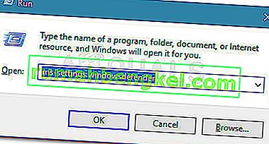 تشغيل مربع الحوار: إعدادات ms: windowsdefender