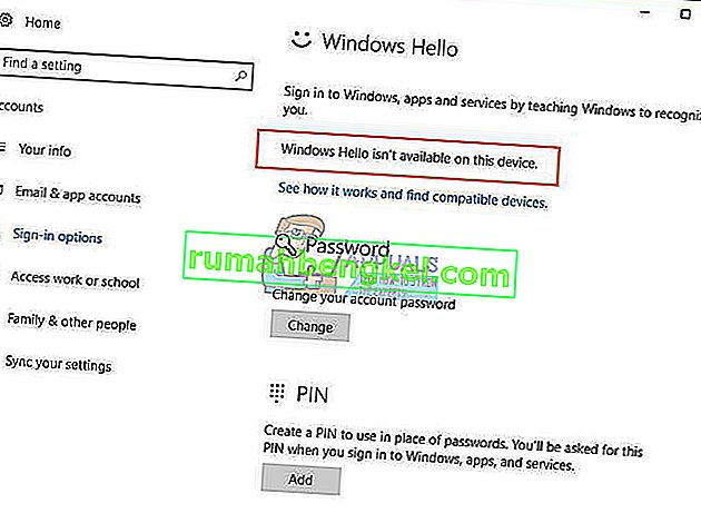 תיקון: Windows Hello אינו זמין במכשיר זה