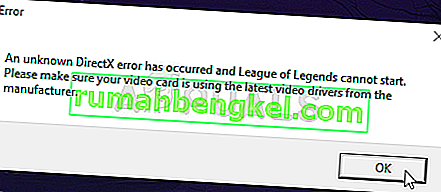 Исправлено: в League of Legends произошла неизвестная ошибка Direct X
