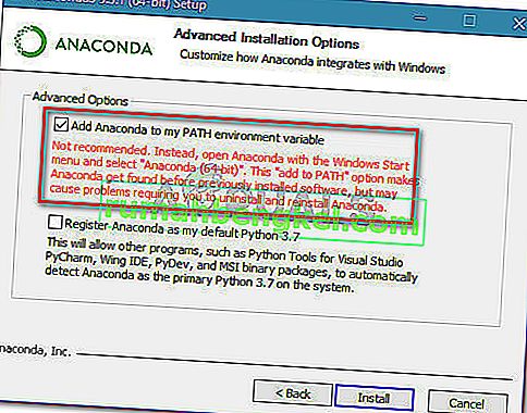 PATH 환경 변수를 자동으로 추가하도록 Anaconda의 설치 구성