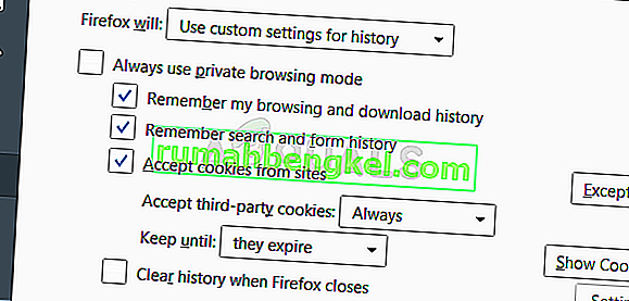 Firefox - قبول ملفات تعريف الارتباط الخارجية