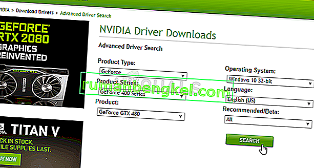 البحث عن برنامج تشغيل NVIDIA