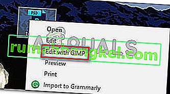 Щракнете с десния бутон върху PSD файла и изберете Редактиране с GIMP