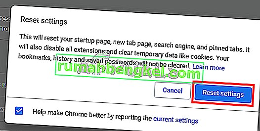 Ustawienia resetowania przeglądarki Google Chrome