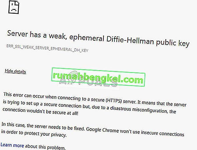 Поправка: Сървърът има слаб ефимерен публичен ключ на Diffie-Hellman