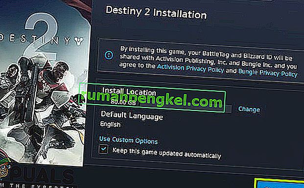 Запуск процесса установки - Destiny 2